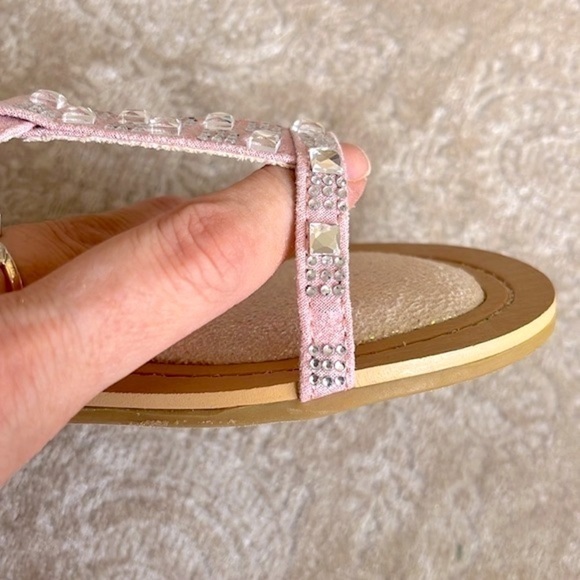 Brand New Stuart Weitzman Rose Pink Ankle Strap Padded Girls Sandals Beaded Gems - Picture 10 of 15